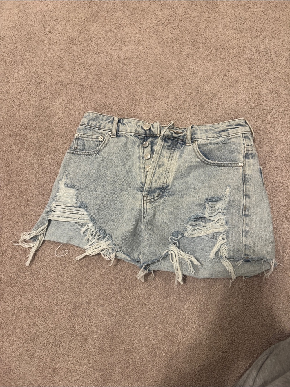 Adika Light Blue Distressed High-Rise Denim Shorts
